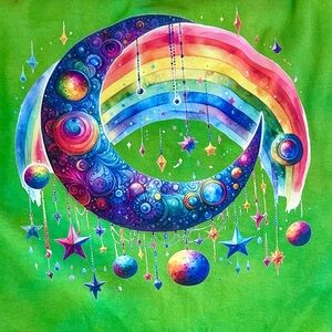 ✨ Hand-Dyed Celestial Rainbow Moon & Stars Graphic Tee ✨